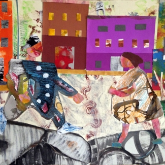 Meeting on the street Collage 22\" x 30\" 2018