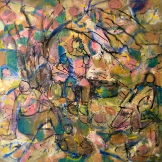 Under the trees Oil 24\" x 24\" 2021