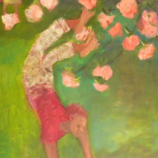 Handstand Under the Cherries Oil 48\" x 24\" 2013