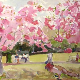 Couple with Child at Cherries, 12 X 16 2007