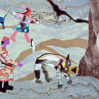 Snowy Walk in Park 22" x 30" Collage 2017