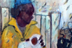 Flood-younger mother and baby 48\" x 24\" Oil 2017