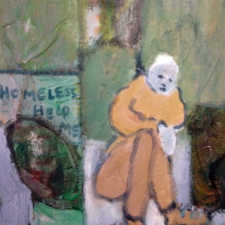 Homeless on the Street Oil 14\" x 11\" 2018