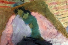 Homeless on the corner Oil 12\" x 15\" 2018